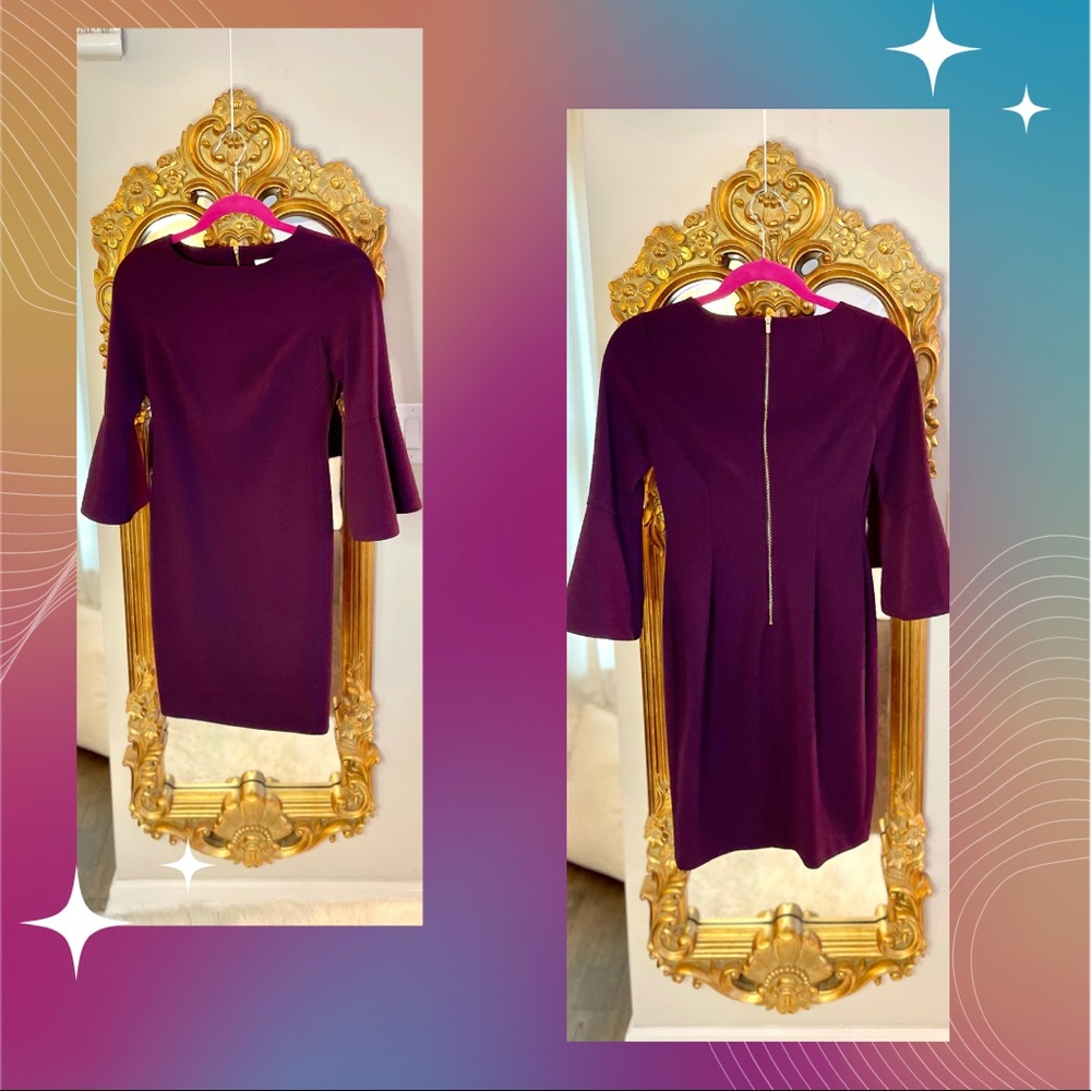 Calvin Klein 2P plum Kong flare sleeve short dress